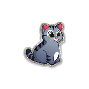 Grey Tabby Chonker Cat Glitter Sticker
